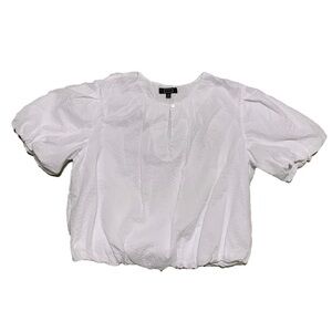 NWOT AYR The Puff Puff Sleeve Top White Bubble Hem Poplin Cotton